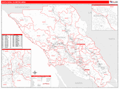 Santa Rosa Metro Area Digital Map Red Line Style